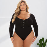 Plus Size U-Neck Long Sleeve Solid Jumpsuit for Women