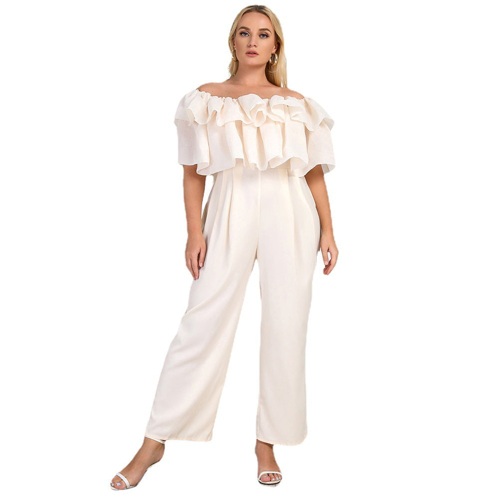 SUMMER NEW LOTUS EDGE OFF-SHOULDER SOLID STRAIGHT-LEG OFFICE SUIT