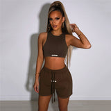 SLIM FIT MIDRIFF-BARING VEST LOOSE SHORTS SUIT