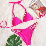 METAL ACCESSORIES RHINESTONE SPLIT SWIMWEAR
