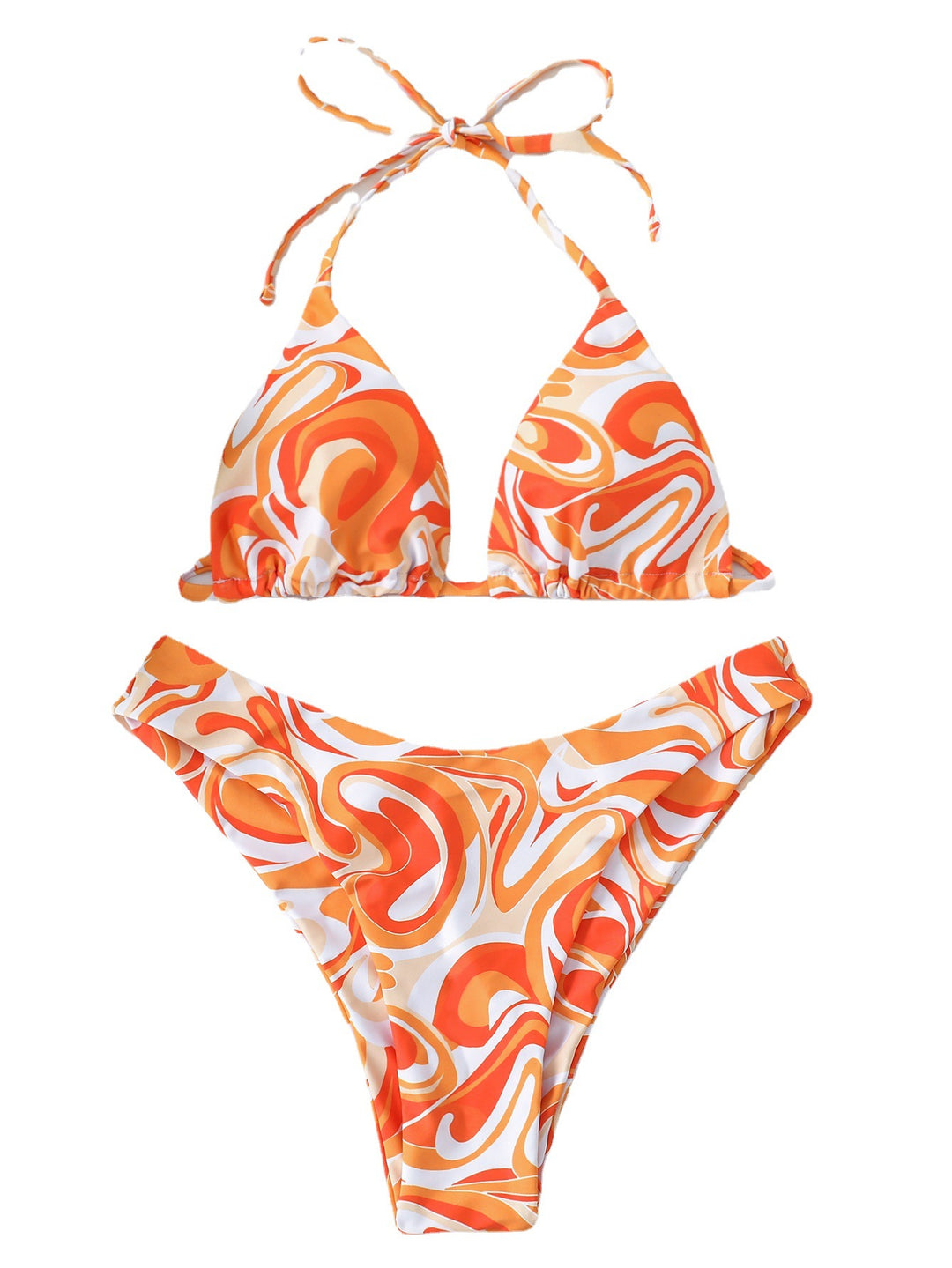 PRINTING TRIANGLE CUP LACE-UP BACKLESS BIKINI