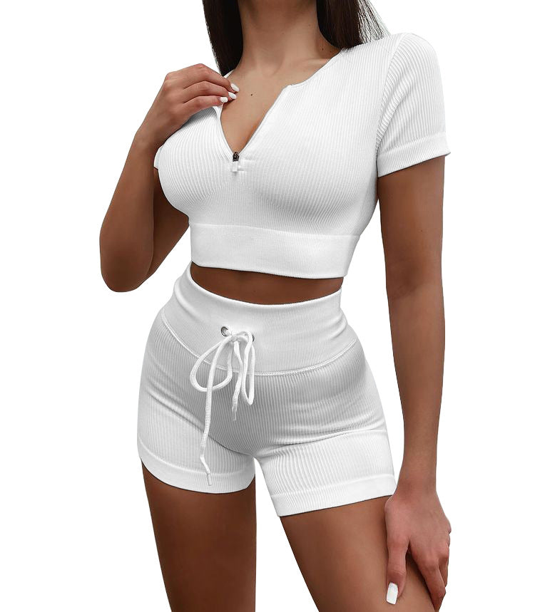 SEAMLESS SPORTS YOGA WORKOUT SHORT SLEEVE SHORTS SUIT