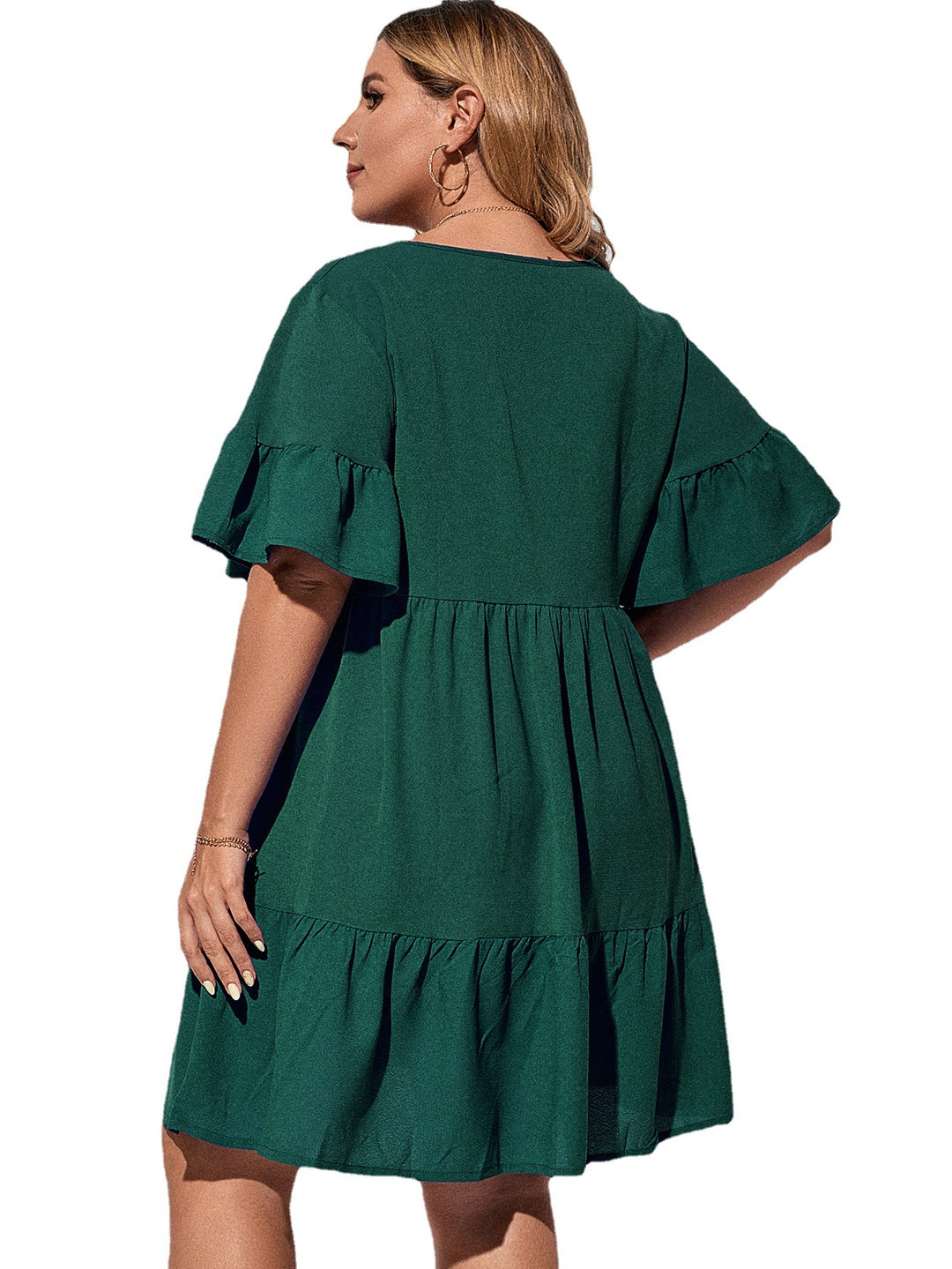 V-NECK PLEATED STITCHING ELEGANT PLUS SIZE WOMEN DRESS