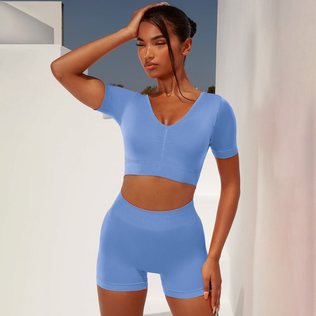 Seamless Tight Short Sleeve Shorts Exercise & Yoga Suit