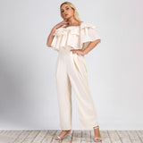SUMMER NEW LOTUS EDGE OFF-SHOULDER SOLID STRAIGHT-LEG OFFICE SUIT