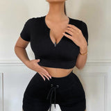 SEAMLESS SPORTS YOGA WORKOUT SHORT SLEEVE SHORTS SUIT