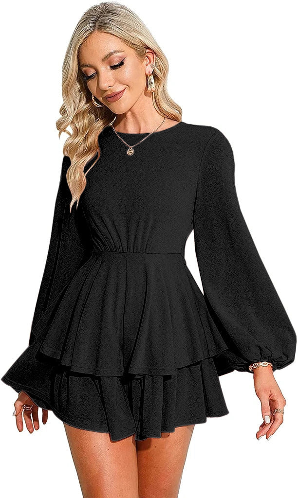 BACKLESS LANTERN LONG SLEEVE MINI DRESS