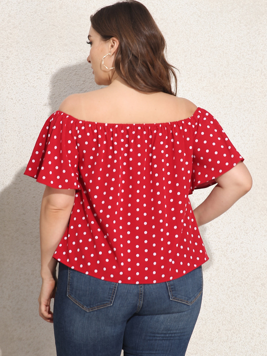LOOSE PLUS SIZE RED SHORT-SLEEVED OFF-NECK FASHION TOP