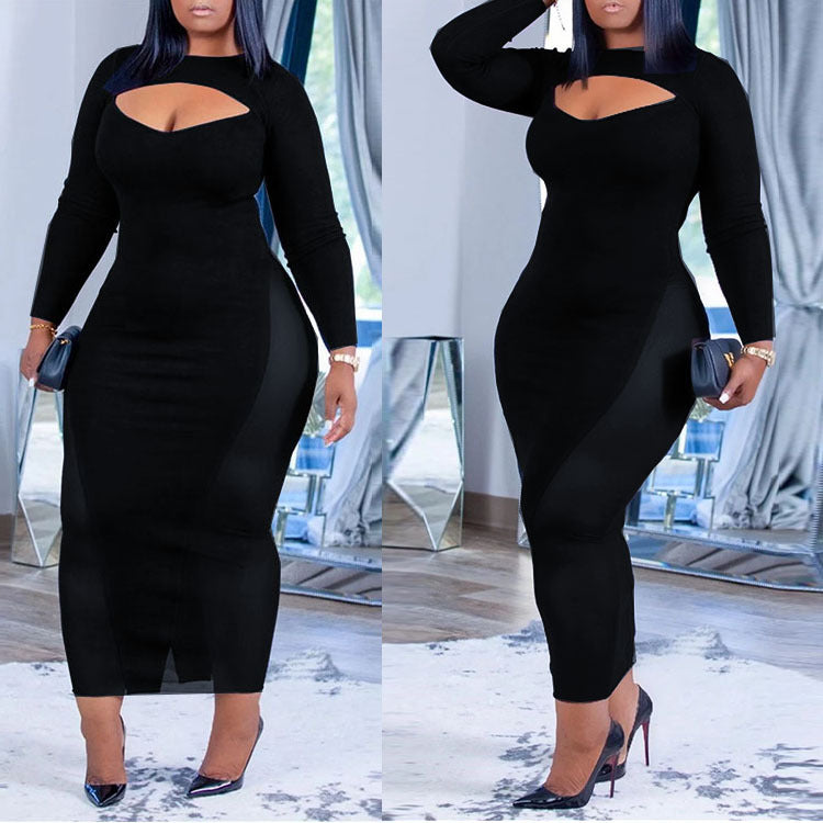AUTUMN BLACK MID-LENGTH ONE-STEP  PLUS SIZE DRESS