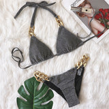 GOLDEN DIAMOND CHAIN SPLIT SWIMSUIT