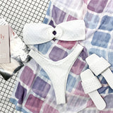 WOMEN SWIMWEAR RING HOLLOW-OUT TUBE TOP BIKINI