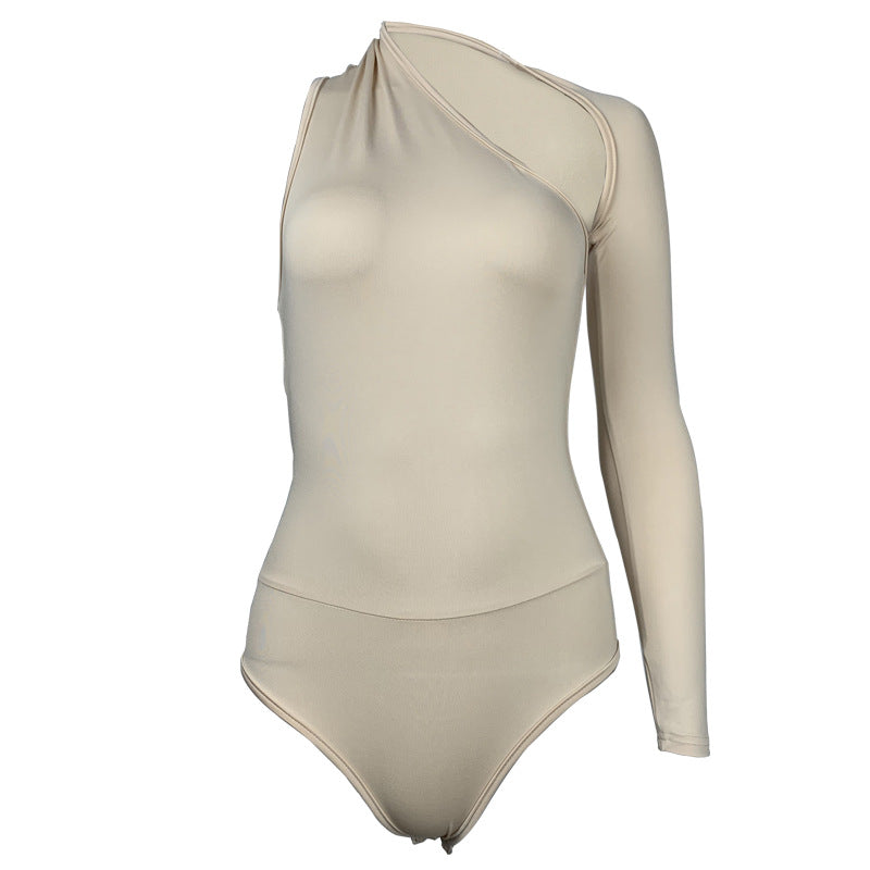 FALL WINTER FASHION BACKLESS HALTER LONG SLEEVE TIGHT JUMPSUIT BODYSUIT