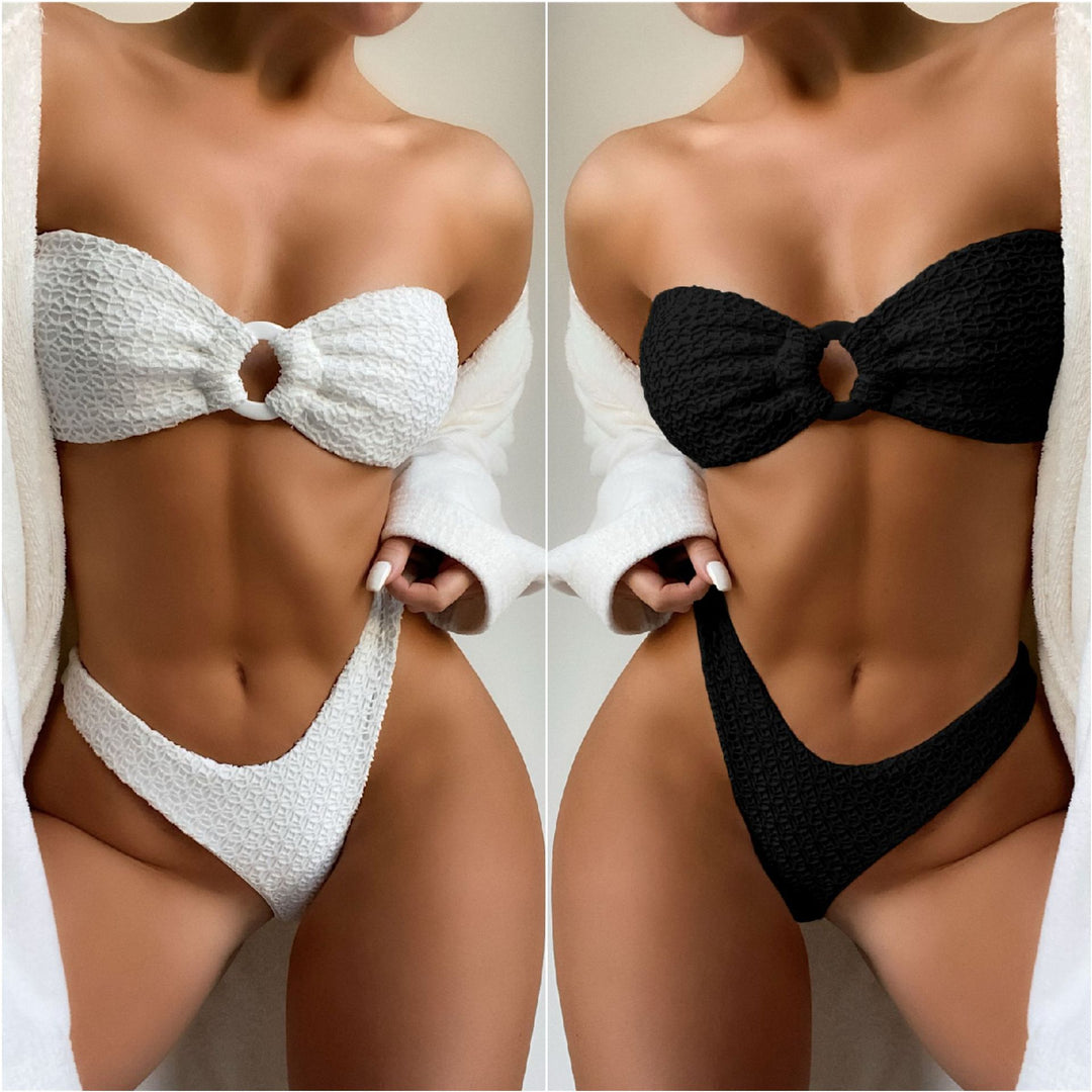 WOMEN SWIMWEAR RING HOLLOW-OUT TUBE TOP BIKINI