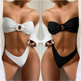 WOMEN SWIMWEAR RING HOLLOW-OUT TUBE TOP BIKINI