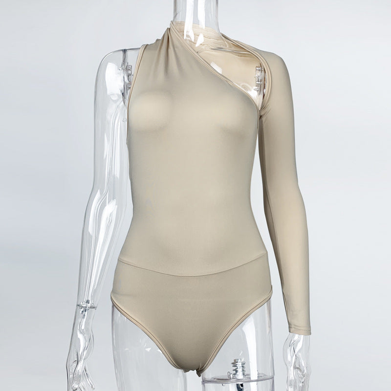 FALL WINTER FASHION BACKLESS HALTER LONG SLEEVE TIGHT JUMPSUIT BODYSUIT