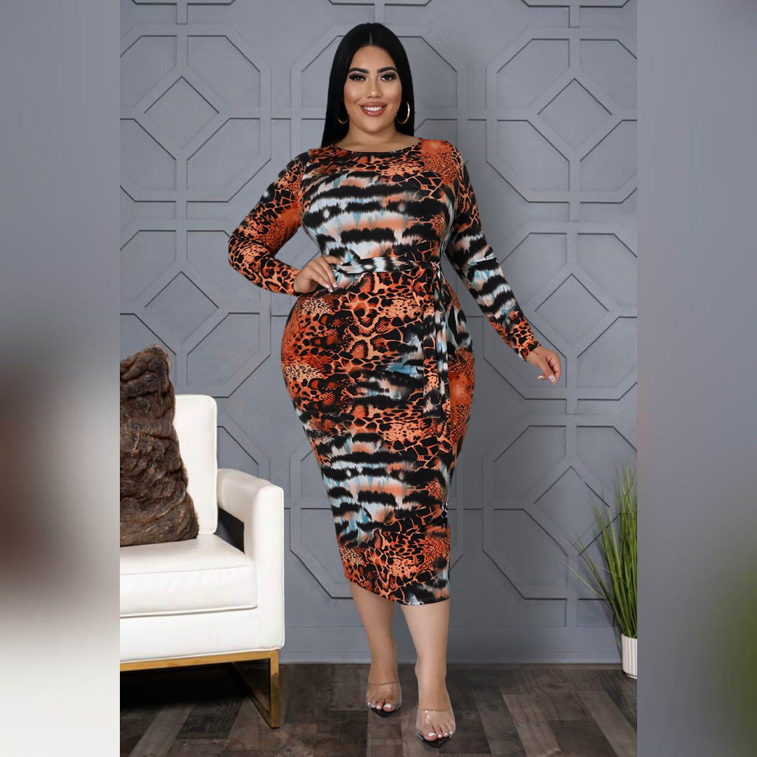 NIGHT CLUB FASHION PRINTED LEOPARD PRINT PLUS SIZE DRESS