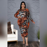 NIGHT CLUB FASHION PRINTED LEOPARD PRINT PLUS SIZE DRESS