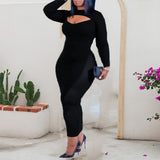 AUTUMN BLACK MID-LENGTH ONE-STEP  PLUS SIZE DRESS