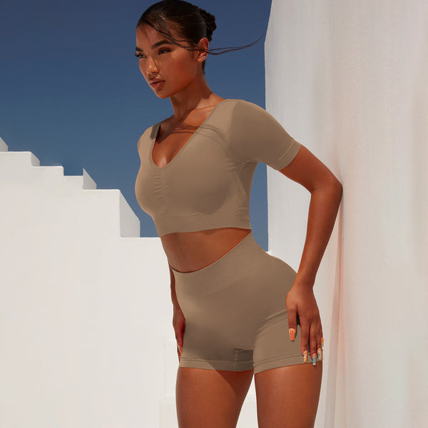 Seamless Tight Short Sleeve Shorts Exercise & Yoga Suit