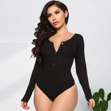 Plus Size U-Neck Long Sleeve Solid Jumpsuit for Women