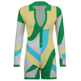 FASHION COLOR CONTRAST SLIM FIT JUMPSUIT SHORTS