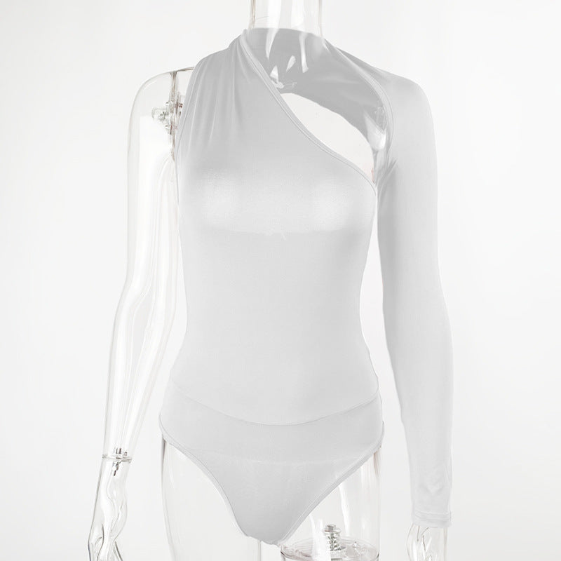 FALL WINTER FASHION BACKLESS HALTER LONG SLEEVE TIGHT JUMPSUIT BODYSUIT