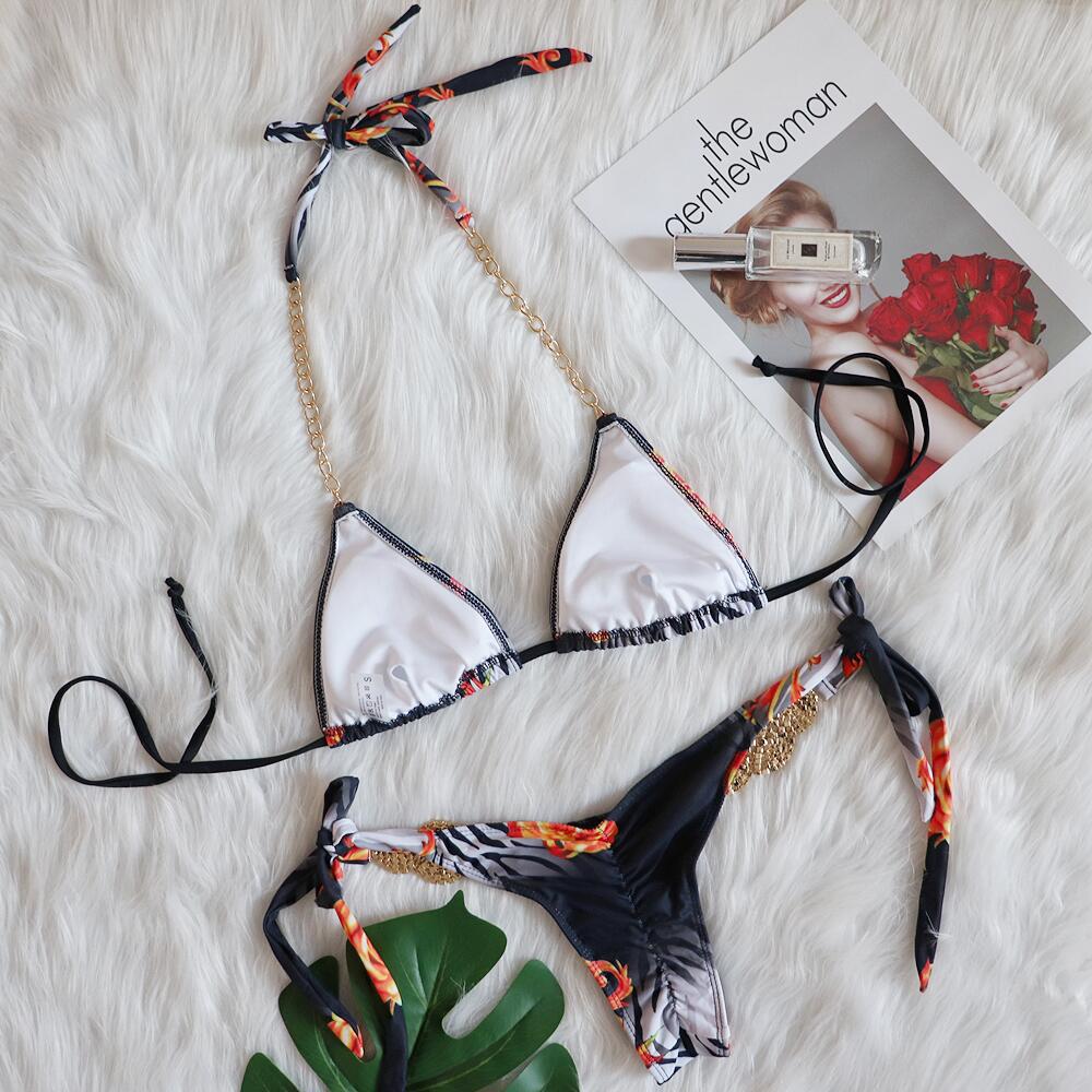 TIED SWIMSUIT RHINESTONE THREE-PIECE BIKINI SET