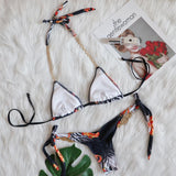 TIED SWIMSUIT RHINESTONE THREE-PIECE BIKINI SET