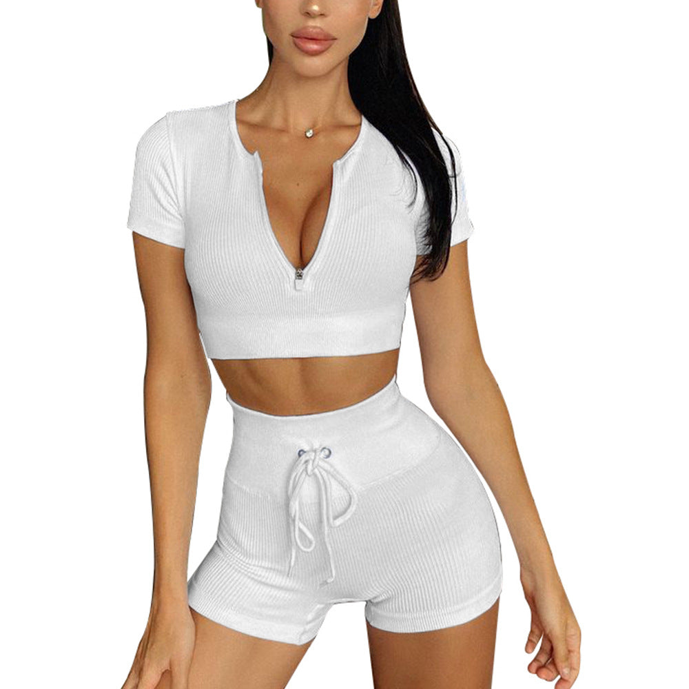 SEAMLESS SPORTS YOGA WORKOUT SHORT SLEEVE SHORTS SUIT