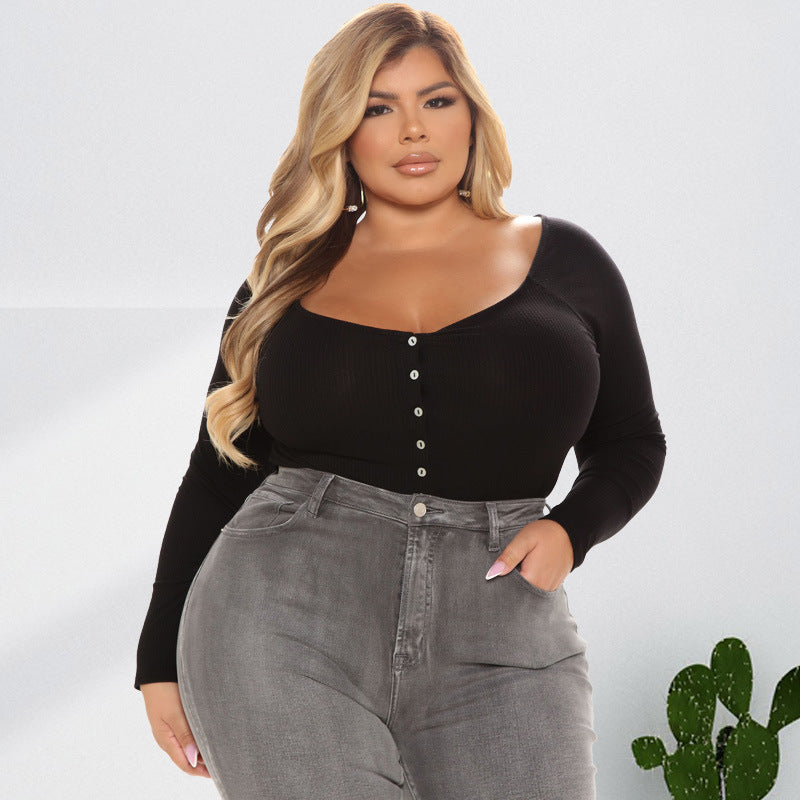 AUTUMN AND WINTER NEW U COLLA LONG SLEEVE PLUS SIZE JUMPSUIT