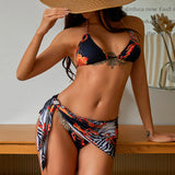 TIED SWIMSUIT RHINESTONE THREE-PIECE BIKINI SET