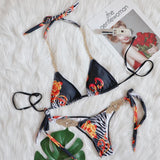 TIED SWIMSUIT RHINESTONE THREE-PIECE BIKINI SET