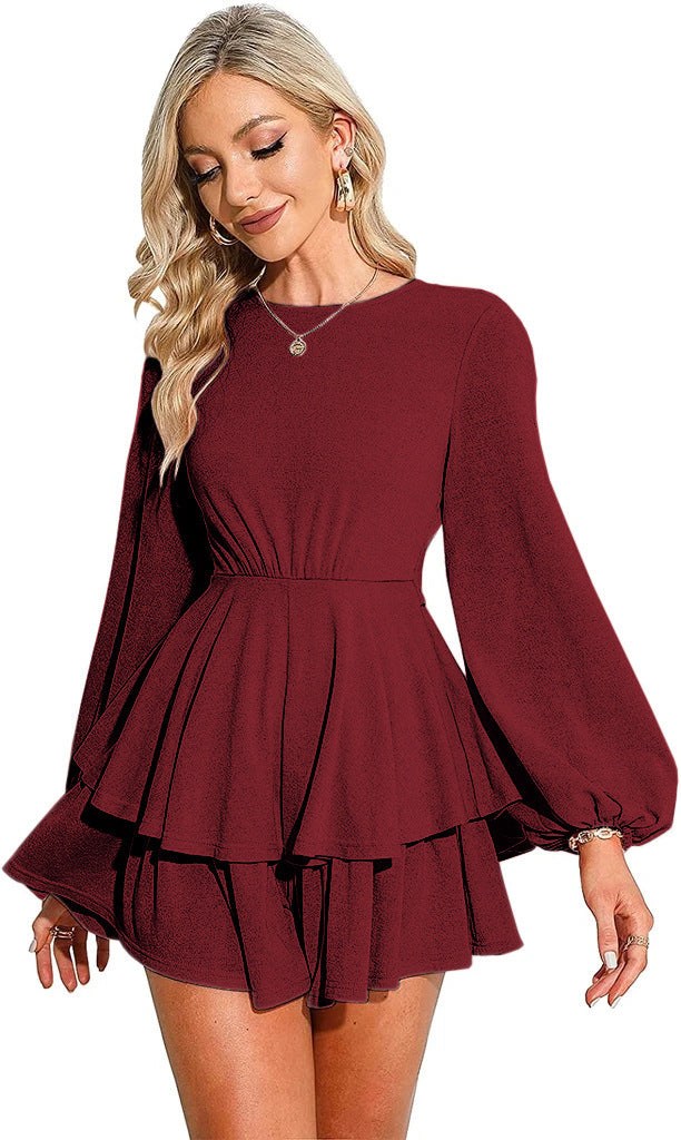 BACKLESS LANTERN LONG SLEEVE MINI DRESS
