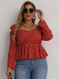 Plus Size Waist Trimming Long Sleeve V-Neck Top for Women
