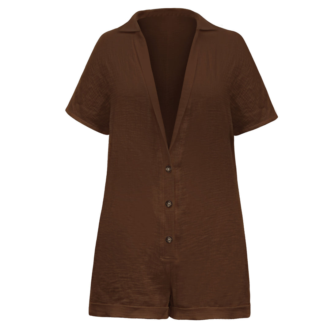 COTTON AND LINEN BREATHABLE COMFORTABLE LOOSE BUTTON DEEP V-NECK JUMPSUIT