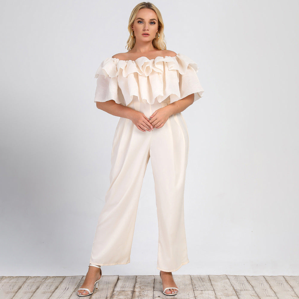 SUMMER NEW LOTUS EDGE OFF-SHOULDER SOLID STRAIGHT-LEG OFFICE SUIT