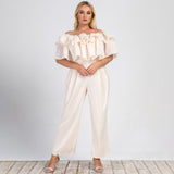 SUMMER NEW LOTUS EDGE OFF-SHOULDER SOLID STRAIGHT-LEG OFFICE SUIT