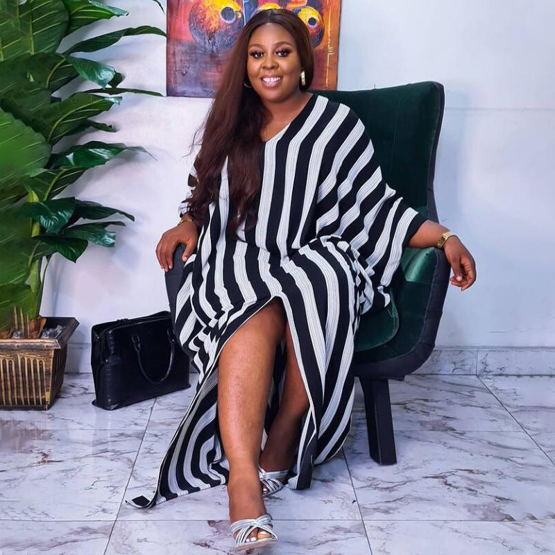 FASHION STRIPED PLUS SIZE WOMEN DRESS