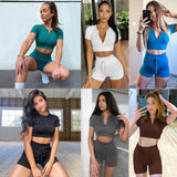 SEAMLESS SPORTS YOGA WORKOUT SHORT SLEEVE SHORTS SUIT