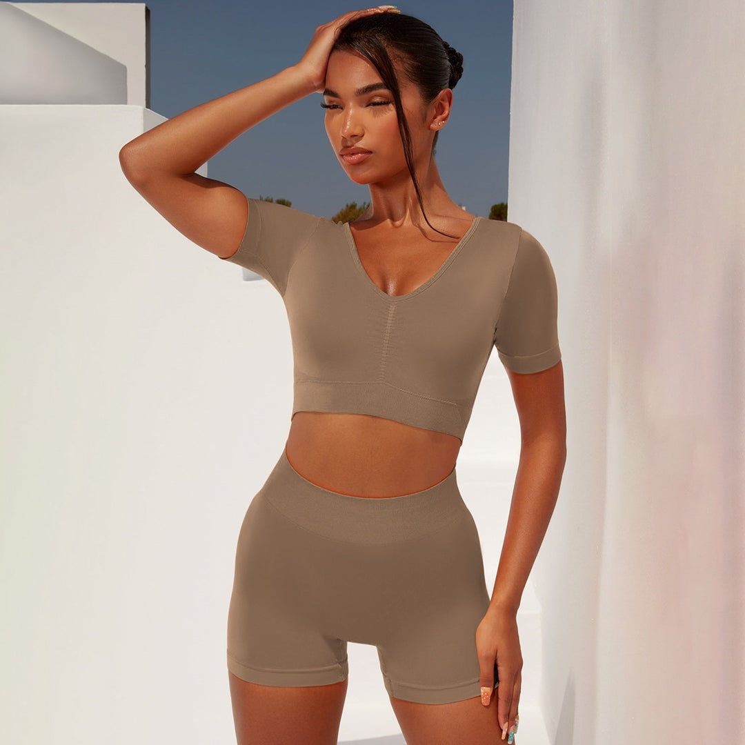 Seamless Tight Short Sleeve Shorts Exercise & Yoga Suit