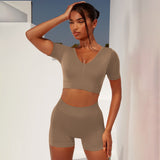 Seamless Tight Short Sleeve Shorts Exercise & Yoga Suit