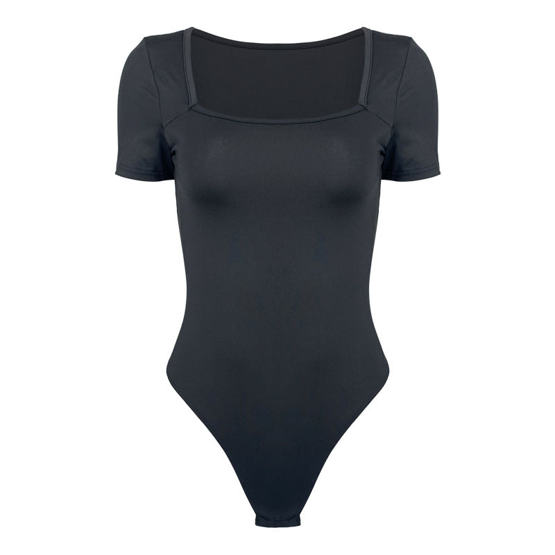 NEW  WOMEN CLOTHING TIGHT SQUARE COLLAR SHORT SLEEVE BODYSUIT