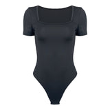 NEW  WOMEN CLOTHING TIGHT SQUARE COLLAR SHORT SLEEVE BODYSUIT