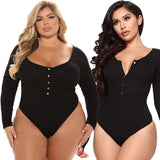 Plus Size U-Neck Long Sleeve Solid Jumpsuit for Women