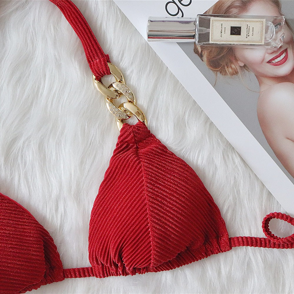 GOLDEN DIAMOND CHAIN SPLIT SWIMSUIT