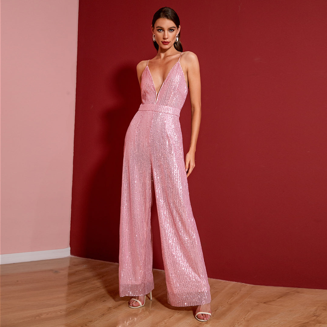 SLEEVELESS BACKLESS SLIM FIT FASHION SUSPENDERS JUMPSUIT